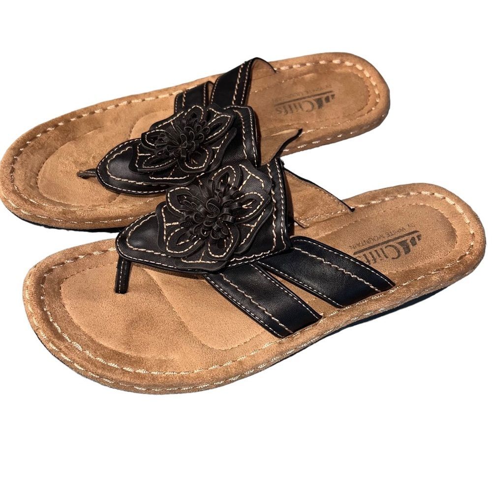 Cliffs by White Mountain Black Carnation Comfort Sandals 8.5 Memory Foam Footbed